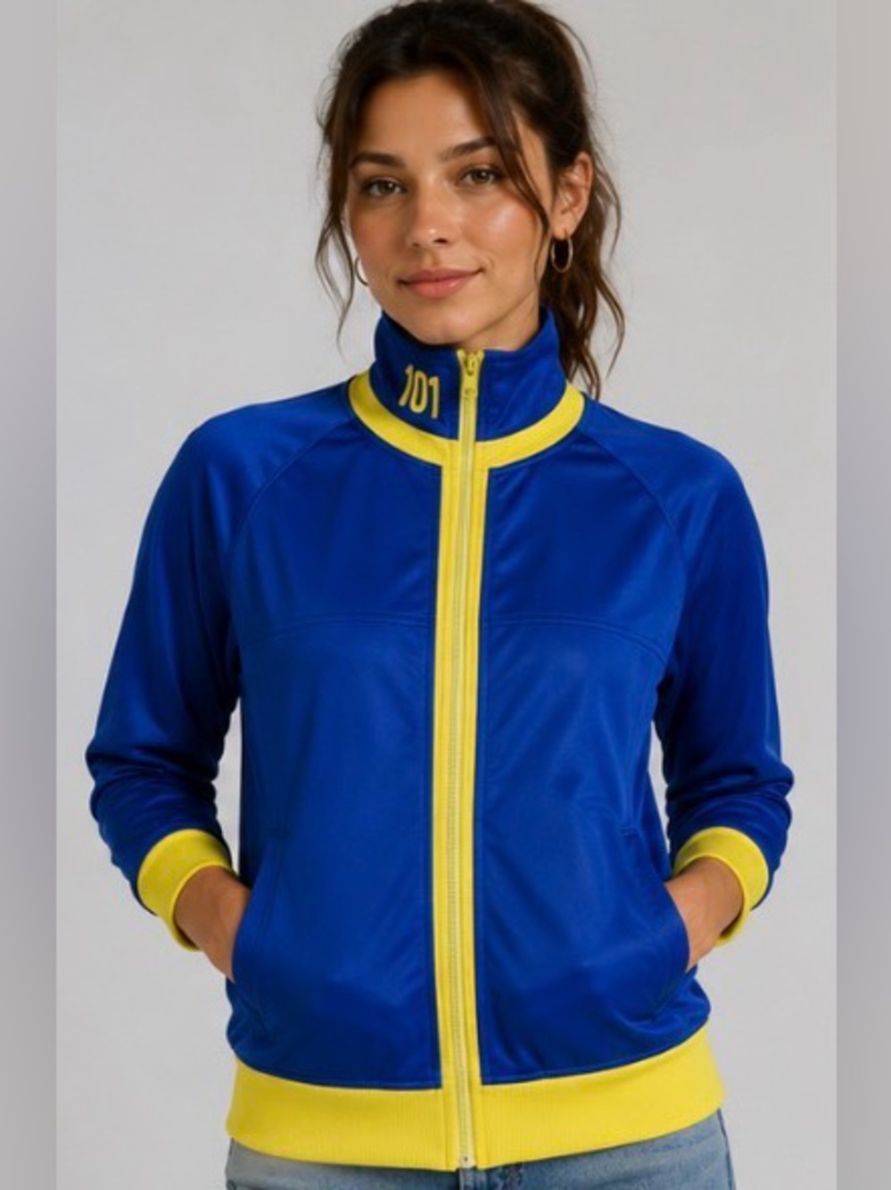 Rare HTF Fallout Vault 101 Bethesda Women’s S Track Jacket Blue Yellow 2013